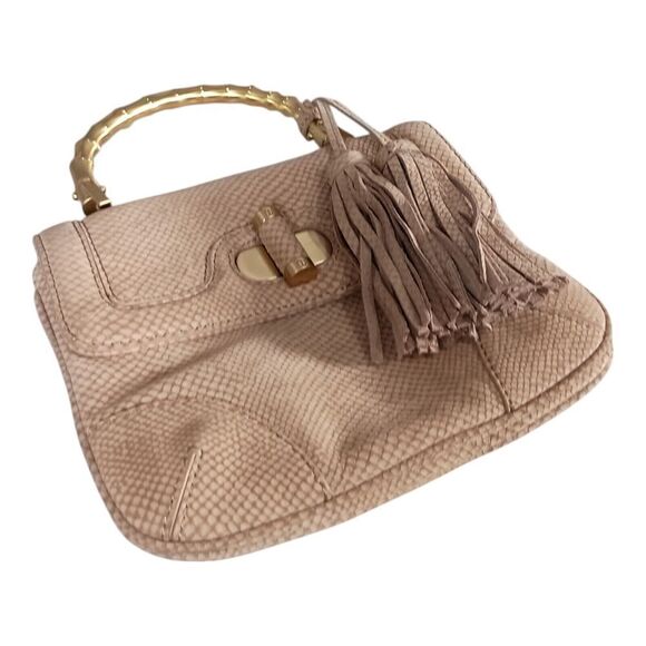 Talbots Satchel Shoulder Bag Tassel Beige Snake Leather - Picture 7 of 11